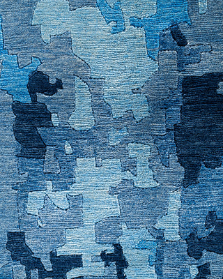 Contemporary Modern Hand Knotted Abstract Wool Blue Area Rug 9' 2" x 12' 4"