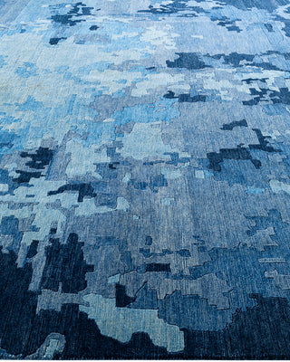 Contemporary Modern Hand Knotted Abstract Wool Blue Area Rug 9' 2" x 12' 4"