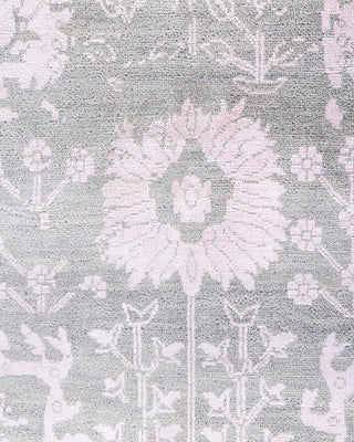 Traditional Ikat Hand Knotted Floral Silk & Wool Blend Gray Area Rug 8' 1" x 10' 4"