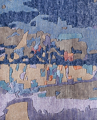 Contemporary Abstarct Silk, Wool Hand Knotted Blue Area Rug 8' 1" x 10' 1"