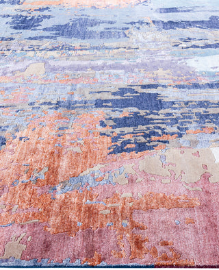 Contemporary Abstarct Silk, Wool Hand Knotted Blue Area Rug 8' 1" x 10' 1"