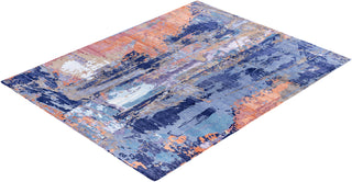 Contemporary Abstarct Silk, Wool Hand Knotted Blue Area Rug 8' 1" x 10' 1"