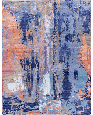 Contemporary Abstarct Silk, Wool Hand Knotted Blue Area Rug 8' 1" x 10' 1"