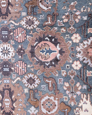 Traditional Ikat Hand Knotted Abstract Silk & Wool Blend Gray Area Rug 8' 10" x 12' 4"