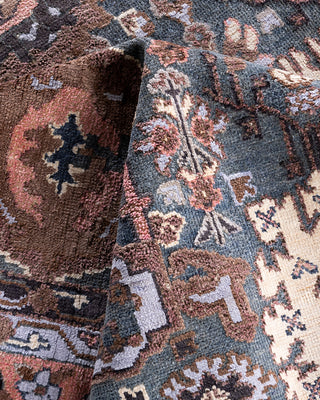 Traditional Ikat Hand Knotted Abstract Silk & Wool Blend Gray Area Rug 8' 10" x 12' 4"