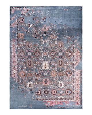 Traditional Ikat Hand Knotted Abstract Silk & Wool Blend Gray Area Rug 8' 10" x 12' 4"