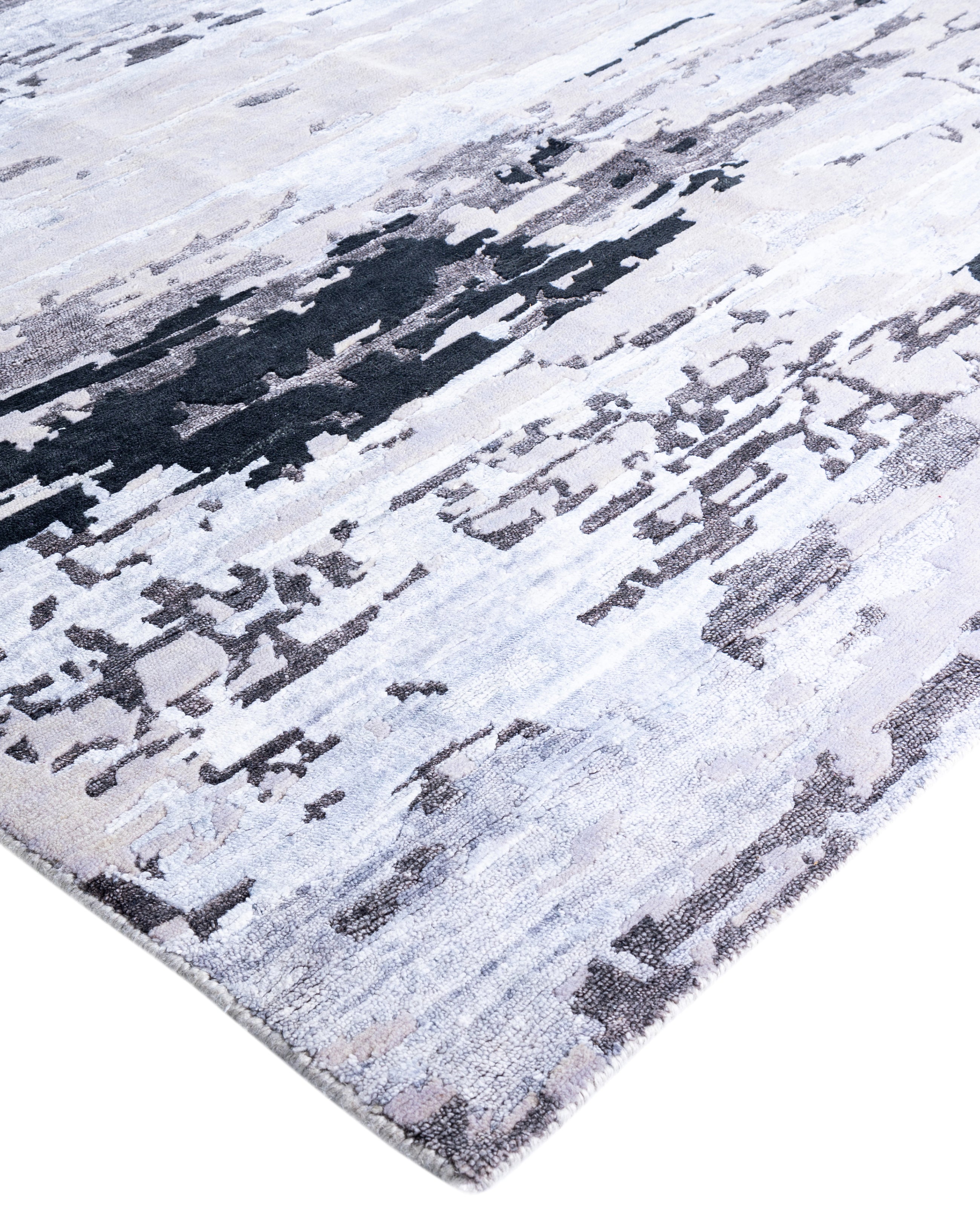 Contemporary Abstarct Wool, Silk Hand Knotted Gray Area Rug