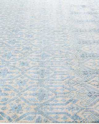 Traditional Ikat Hand Knotted Abstract Silk & Wool Blend Beige Area Rug 8' 1" x 10' 2"