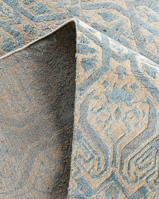 Traditional Ikat Hand Knotted Abstract Silk & Wool Blend Beige Area Rug 8' 1" x 10' 2"