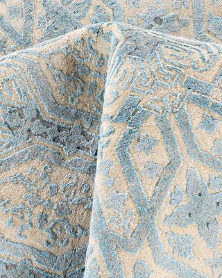 Traditional Ikat Hand Knotted Abstract Silk & Wool Blend Beige Area Rug 8' 1" x 10' 2"