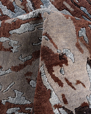 Traditional Ikat Hand Knotted Abstract Silk & Wool Blend Brown Area Rug 9' 2" x 12' 0"