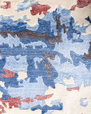 Contemporary Modern Hand Knotted Abstract Silk & Wool Blend Ivory Area Rug 9' 1" x 12' 2"