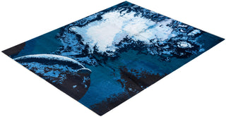 Traditional Ikat Hand Knotted Abstract Silk & Wool Blend Navy Area Rug 8' 3" x 10' 3"