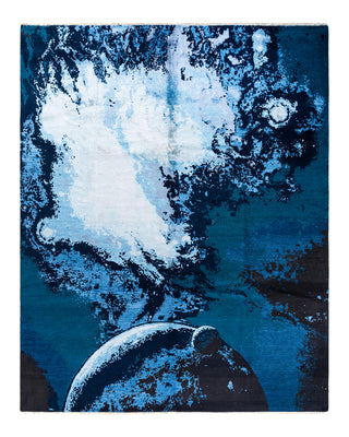 Traditional Ikat Hand Knotted Abstract Silk & Wool Blend Navy Area Rug 8' 3" x 10' 3"