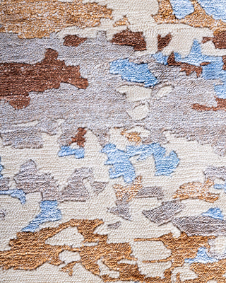 Contemporary Modern Hand Knotted Abstract Silk & Wool Blend Ivory Area Rug 8' 2" x 10' 1"