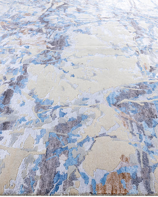 Contemporary Modern Hand Knotted Floral Silk & Wool Blend Beige Area Rug 8' 2" x 10' 0"
