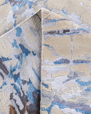 Contemporary Modern Hand Knotted Floral Silk & Wool Blend Beige Area Rug 8' 2" x 10' 0"