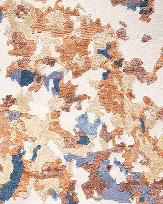 Contemporary Modern Hand Knotted Abstract Silk & Wool Blend Ivory Area Rug 8' 2" x 10' 1"