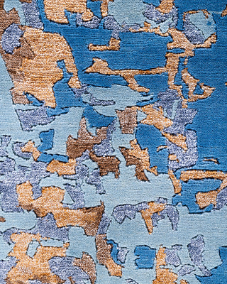 Contemporary Modern Hand Knotted Abstract Silk & Wool Blend Blue Area Rug 8' 1" x 10' 0"