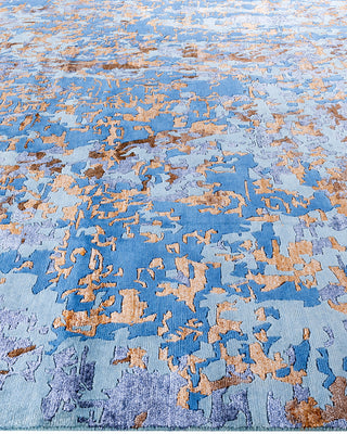 Contemporary Modern Hand Knotted Abstract Silk & Wool Blend Blue Area Rug 8' 1" x 10' 0"