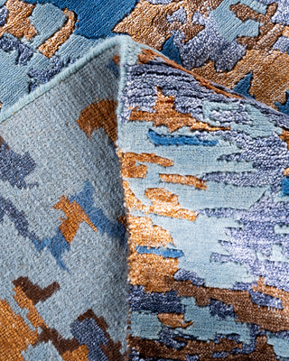 Contemporary Modern Hand Knotted Abstract Silk & Wool Blend Blue Area Rug 8' 1" x 10' 0"