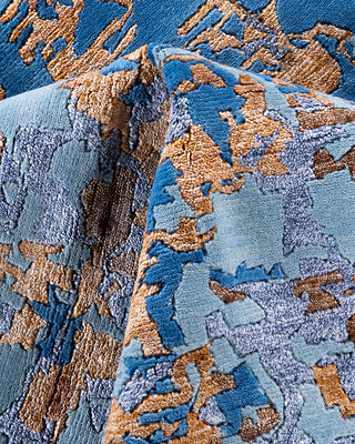 Contemporary Modern Hand Knotted Abstract Silk & Wool Blend Blue Area Rug 8' 1" x 10' 0"