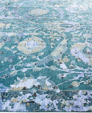 Traditional Abstarct Wool, Silk Hand Knotted Green Area Rug 9' 1" x 12' 4"