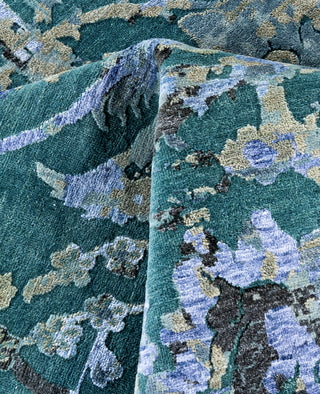 Traditional Abstarct Wool, Silk Hand Knotted Green Area Rug 9' 1" x 12' 4"