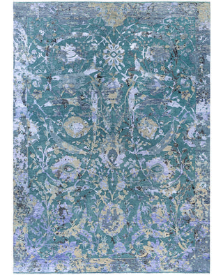 Traditional Abstarct Wool, Silk Hand Knotted Green Area Rug 9' 1" x 12' 4"