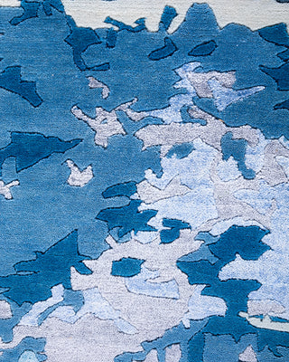 Contemporary Modern Hand Knotted Abstract Silk & Wool Blend Blue Area Rug 8' 2" x 10' 1"