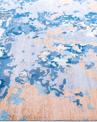 Contemporary Modern Hand Knotted Abstract Silk & Wool Blend Blue Area Rug 8' 2" x 10' 1"