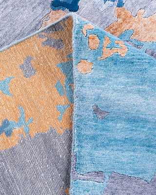 Contemporary Modern Hand Knotted Abstract Silk & Wool Blend Blue Area Rug 8' 2" x 10' 1"