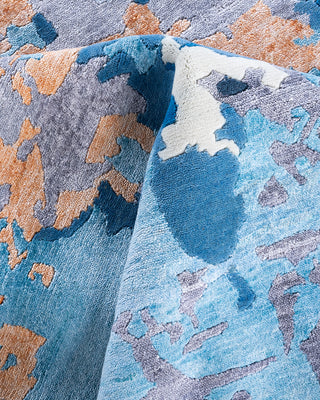 Contemporary Modern Hand Knotted Abstract Silk & Wool Blend Blue Area Rug 8' 2" x 10' 1"