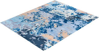Contemporary Modern Hand Knotted Abstract Silk & Wool Blend Blue Area Rug 8' 2" x 10' 1"