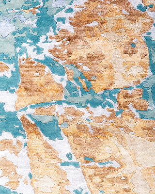 Contemporary Modern Hand Knotted Abstract Silk & Wool Blend Blue Area Rug 8' 2" x 10' 1"