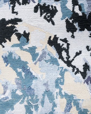 Contemporary Modern Hand Knotted Abstract Silk & Wool Blend Gray Area Rug 9' 0" x 12' 1"