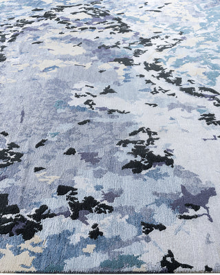 Contemporary Modern Hand Knotted Abstract Silk & Wool Blend Gray Area Rug 9' 0" x 12' 1"