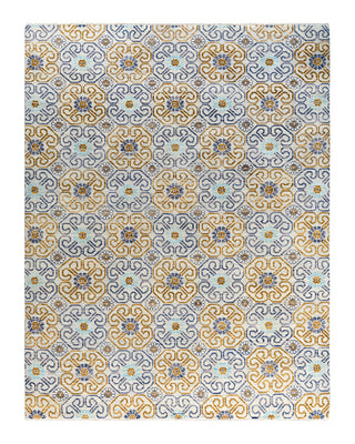 Contemporary Modern Hand Knotted Floral Wool Beige Area Rug 8' 2" x 10' 5"