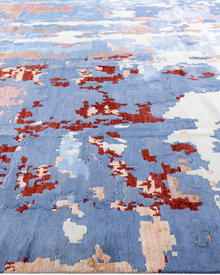 Contemporary Modern Hand Knotted Abstract Silk & Wool Blend Blue Area Rug 9' 2" x 12' 2"