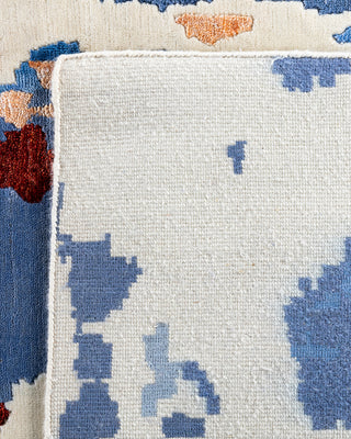 Contemporary Modern Hand Knotted Abstract Silk & Wool Blend Blue Area Rug 9' 2" x 12' 2"