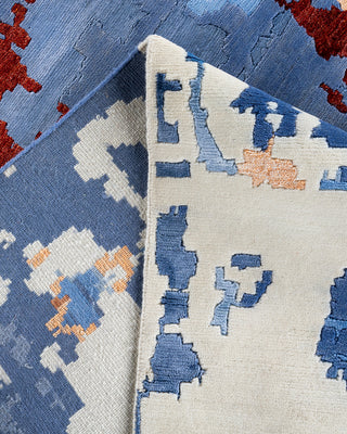 Contemporary Modern Hand Knotted Abstract Silk & Wool Blend Blue Area Rug 9' 2" x 12' 2"