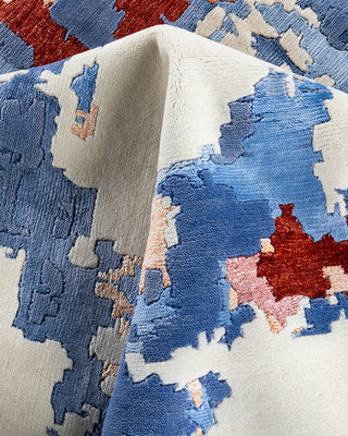 Contemporary Modern Hand Knotted Abstract Silk & Wool Blend Blue Area Rug 9' 2" x 12' 2"