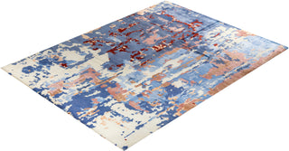 Contemporary Modern Hand Knotted Abstract Silk & Wool Blend Blue Area Rug 9' 2" x 12' 2"