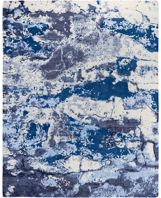 Contemporary Abstarct Wool, Silk Hand Knotted Ivory Area Rug 8' 1" x 10' 1"