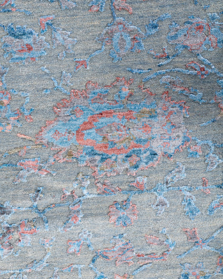 Traditional Ikat Hand Knotted Abstract Silk & Wool Blend Gray Area Rug 9' 0" x 12' 1"