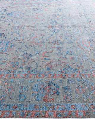 Traditional Ikat Hand Knotted Abstract Silk & Wool Blend Gray Area Rug 9' 0" x 12' 1"