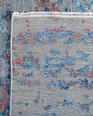 Traditional Ikat Hand Knotted Abstract Silk & Wool Blend Gray Area Rug 9' 0" x 12' 1"