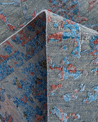 Traditional Ikat Hand Knotted Abstract Silk & Wool Blend Gray Area Rug 9' 0" x 12' 1"