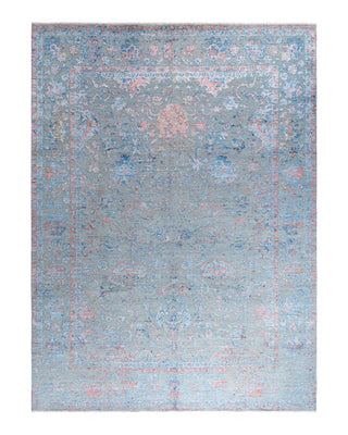 Traditional Ikat Hand Knotted Abstract Silk & Wool Blend Gray Area Rug 9' 0" x 12' 1"