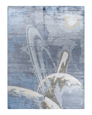 Contemporary Modern Hand Knotted Abstract Silk Gray Area Rug 9' 1" x 12' 2"